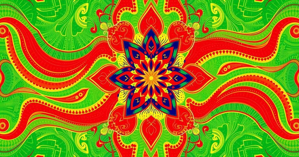 Colorful pattern representing Malaysia's culture and ASEAN's collaboration in vibrant tones.