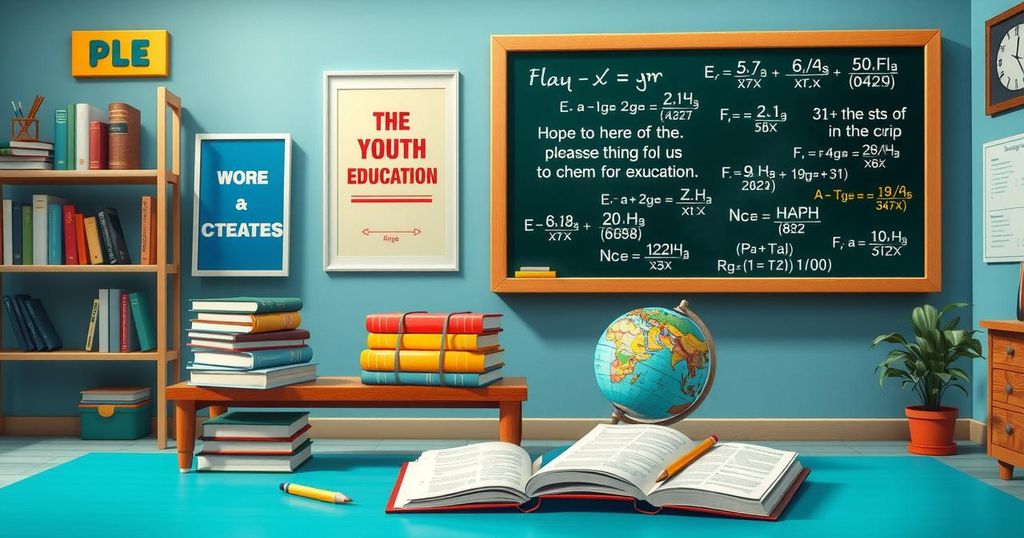 A young leader advocating for education in an academic setting, capturing the essence of hope and progress.