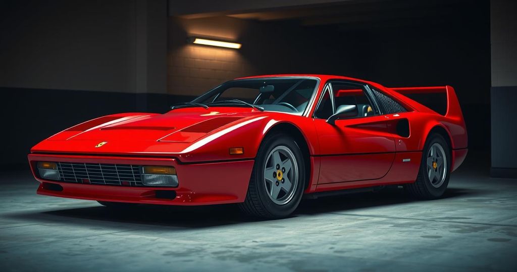 Iconic red Ferrari 512 TR parked in an untouched garage, symbolizing luxury and nostalgia.