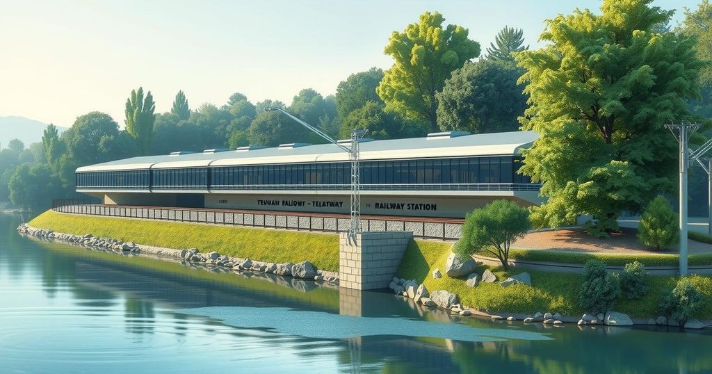 Renovated Tumen River railway station amid nature, reflecting ties between North Korea and Russia.
