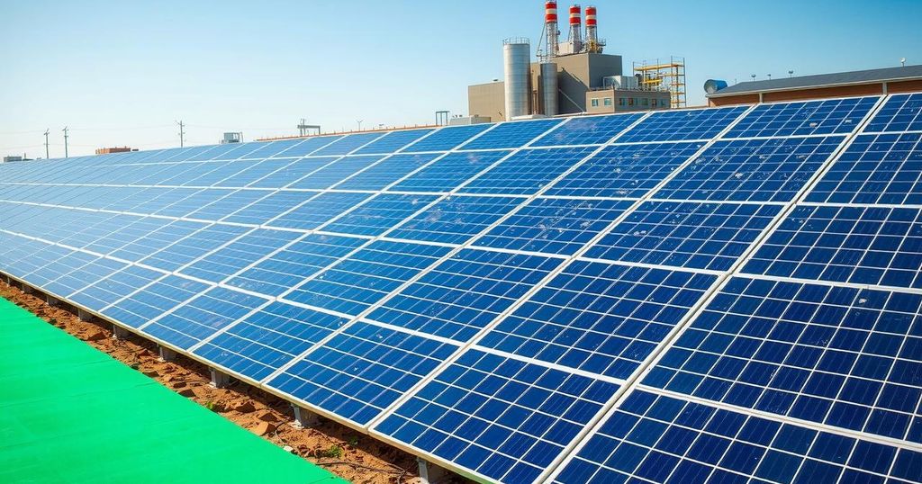 Solar panels on a factory rooftop in Ghana, showcasing sustainable energy solutions.