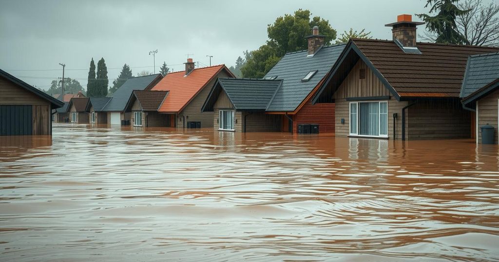 Submerged houses and flooded streets during heavy rainfall in northern Nigeria's farming region.