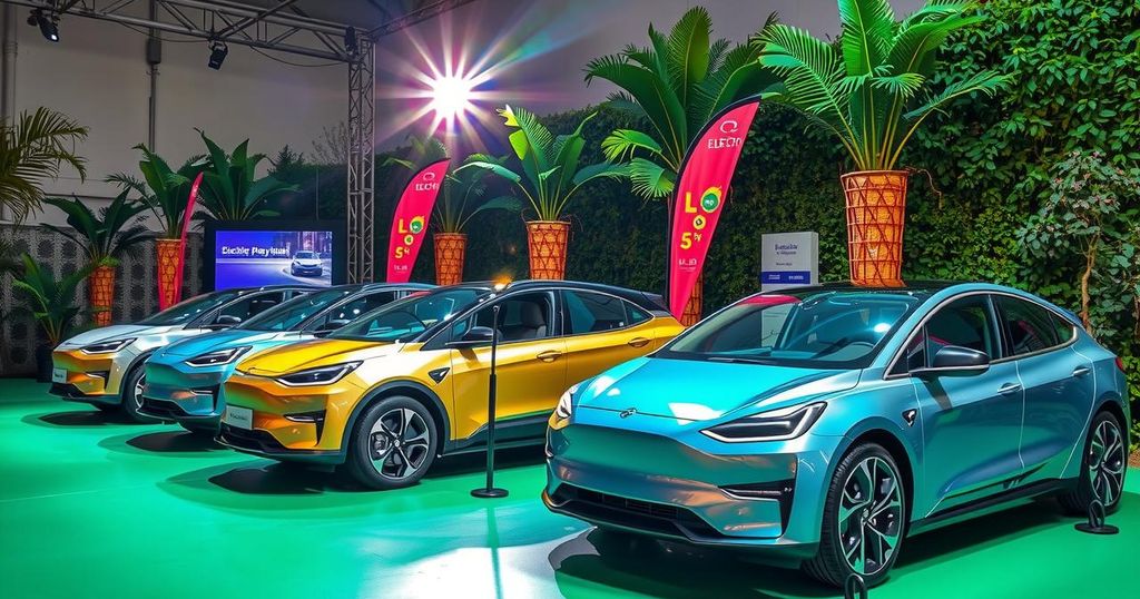 Electric vehicles showcased at launch event in Ethiopia, highlighting new market opportunities and green mobility.