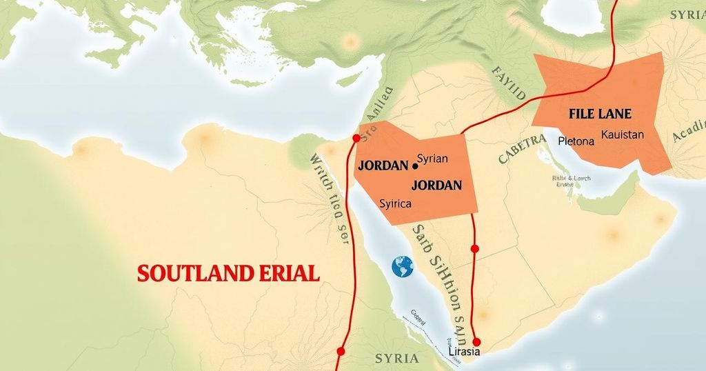 A political map illustrating potential land swaps in the Middle East with borders and geographical features.