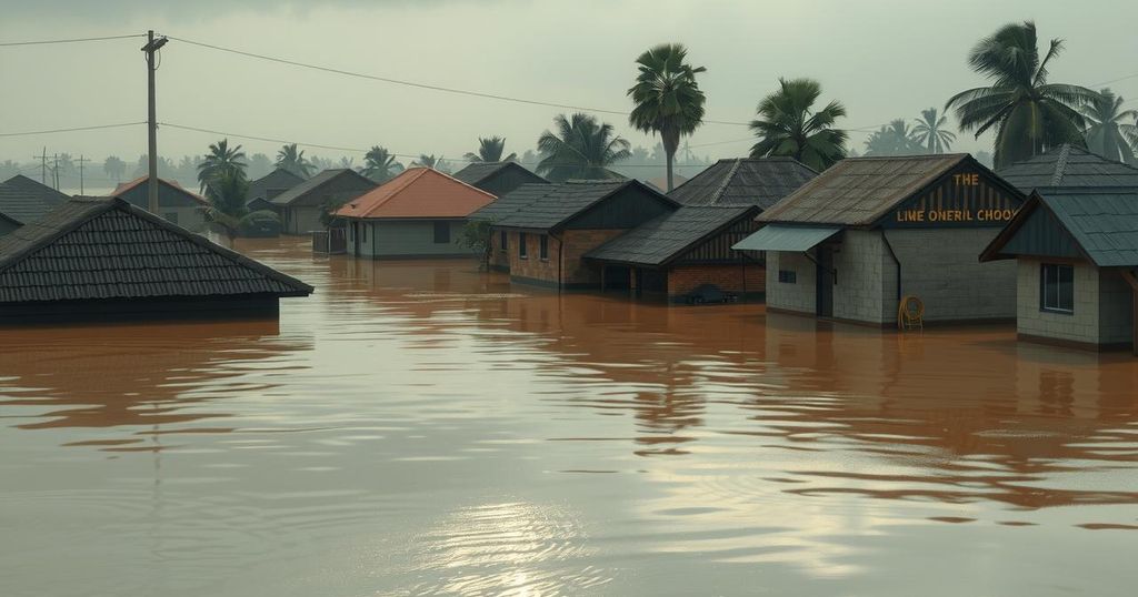 Submerged homes in northern Nigeria during a flood, highlighting the impact of climate change and heavy rainfall.