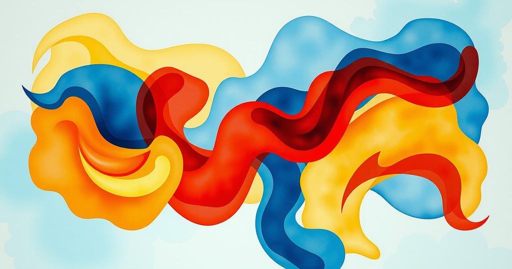 Colorful abstract representation symbolizing international discussions and diplomacy without featuring human elements.
