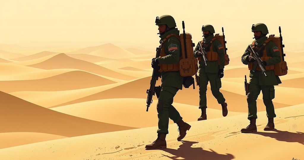 An illustration depicting the transition from one paramilitary group to another in a military context in Mali.