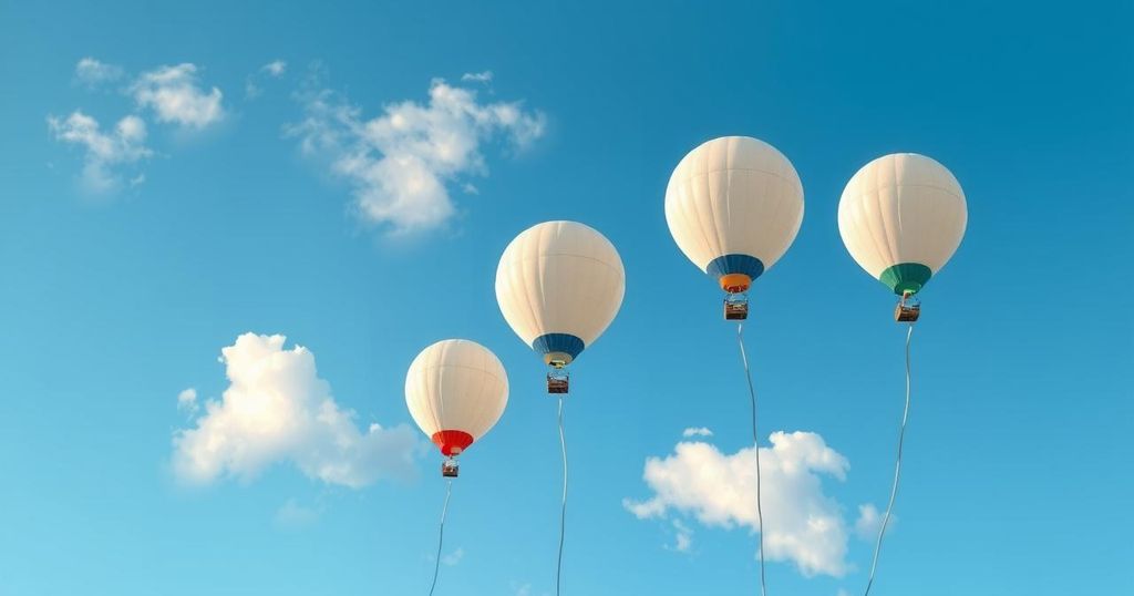 Weather balloons release into a bright sky, enhancing meteorological data collection for accurate forecasts.
