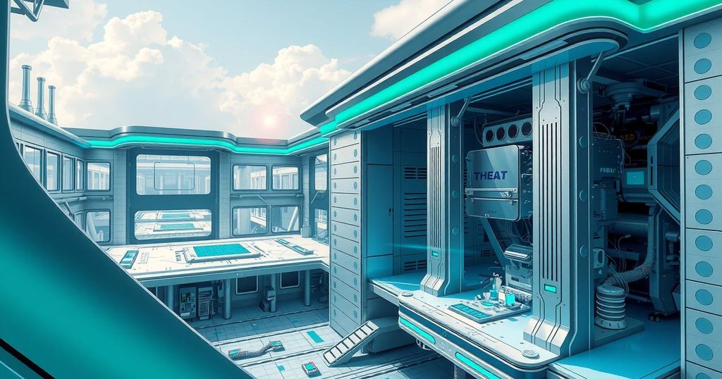 Advanced semiconductor factory concept with futuristic architecture in vibrant colors, inspired by modern industrial design.