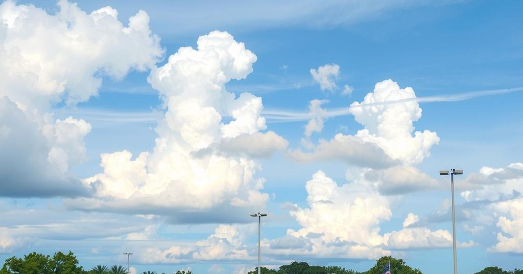 Partly cloudy skies with cooler temperatures in Orlando, heralding the start of the hurricane season.