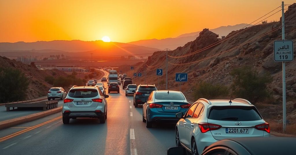 Traffic advisory and holiday preparations for Eid Al Adha travel in Morocco with cars and scenic roads.