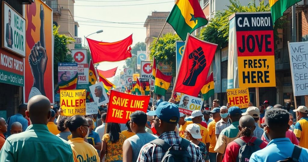 Vibrant street protests in Nairobi against police brutality featuring colorful banners and expressive art.