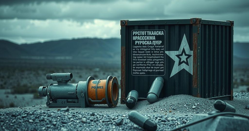 A detailed container with Cyrillic script, a mechanical device, and unique capsules suggesting fabricated nuclear material.