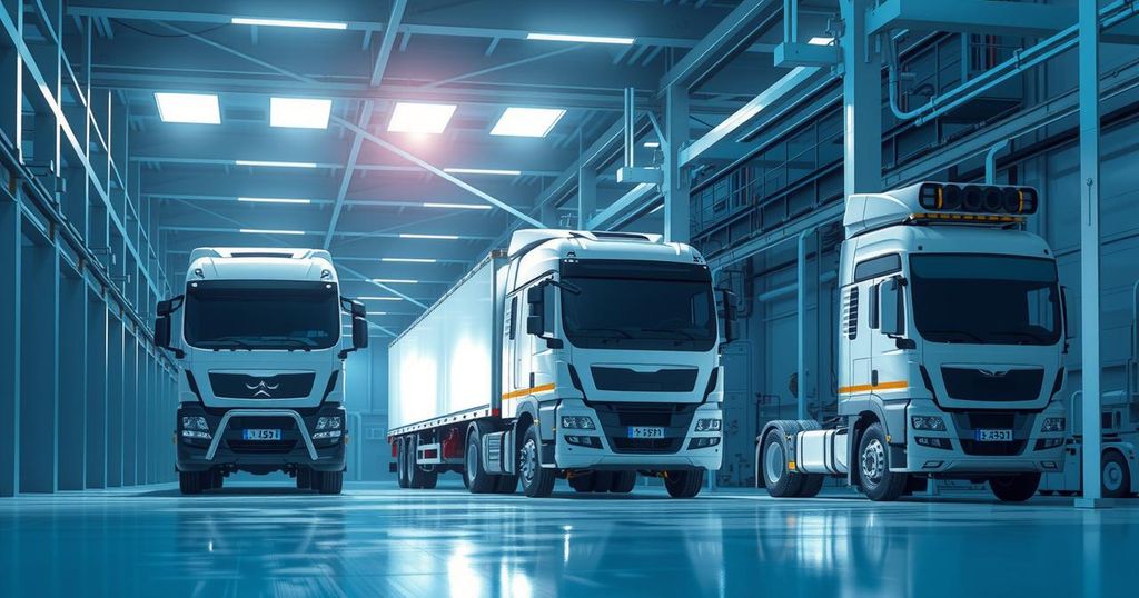 Joint venture for vehicle manufacturing between Oman and Belarus with vehicles and industrial elements in the foreground.