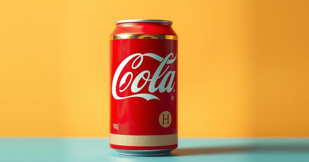 A vibrant can of cola with a classic design, featuring cane sugar appeal and traditional elements without text.
