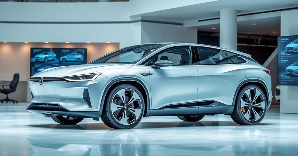 Electric SUV in sleek design with spacious interior in modern automotive setting.
