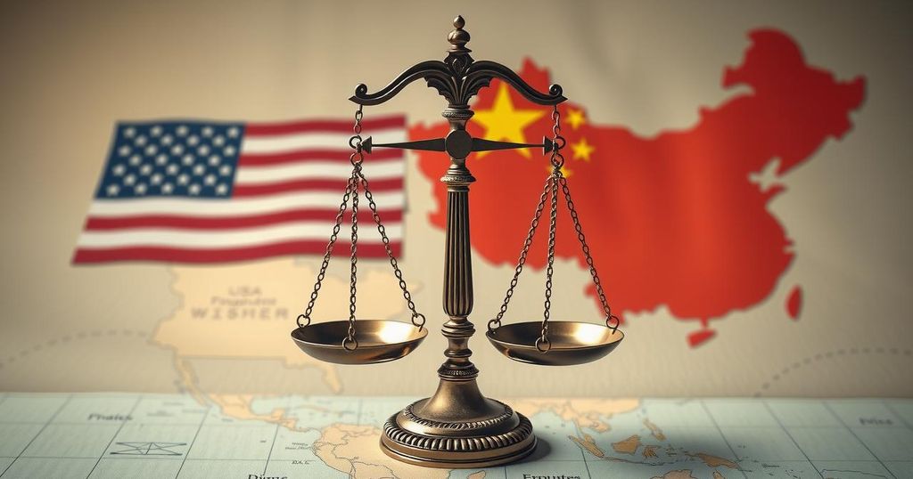 A symbolic representation of U.S.-China negotiations on drug issues, featuring a scale and a map in muted colors.