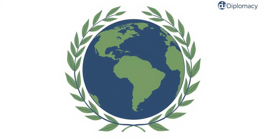 A diplomatic conversation symbolized by intertwined olive branches and a globe, representing peace and negotiations.